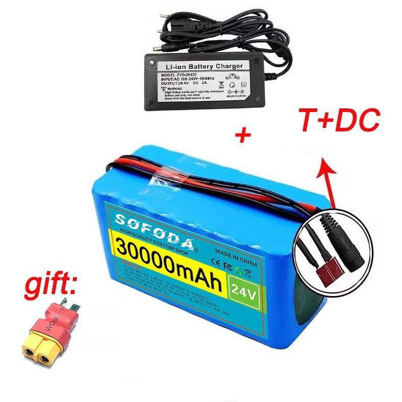 แบตเตอรี่ลิเธียม 24V 30AH/48AH/100AH  แบต 1000W E-bike 29.4V BMS + charger  แบตเตอรี่ไอออนแท้ Batter