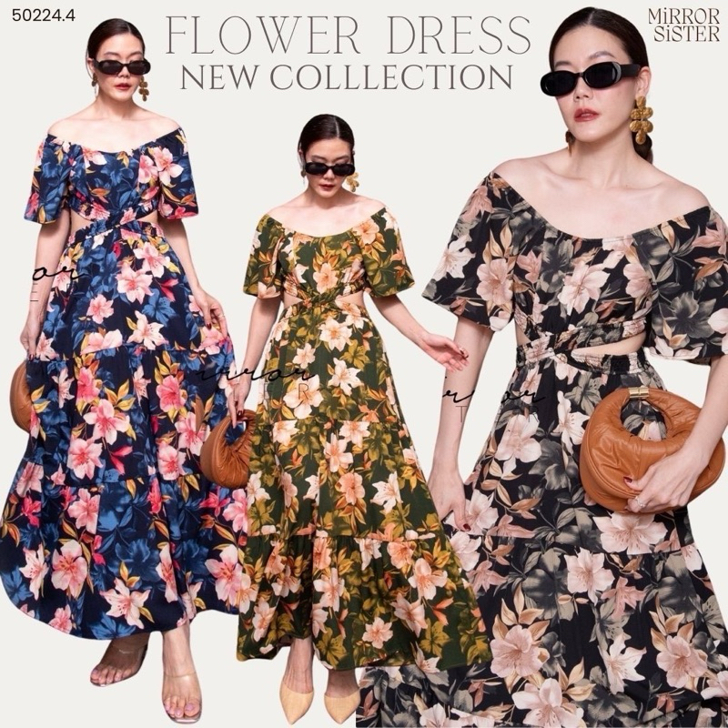 เดรสลายดอก 50224.4 ชุดไปงานลายดอก Mirrorsister