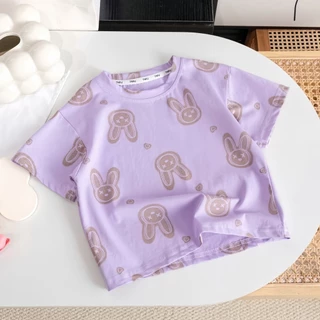 Beryl kids🌸แขนสั้นเด็กผู้หญิงฤดูร้อน🎀เสื้อยืดหวานๆพิมพ์การ์ตูนกระต่ายสาวน้อยน่ารัก ลำลองใส่สบาย แฟชั่นฤดูร้อน