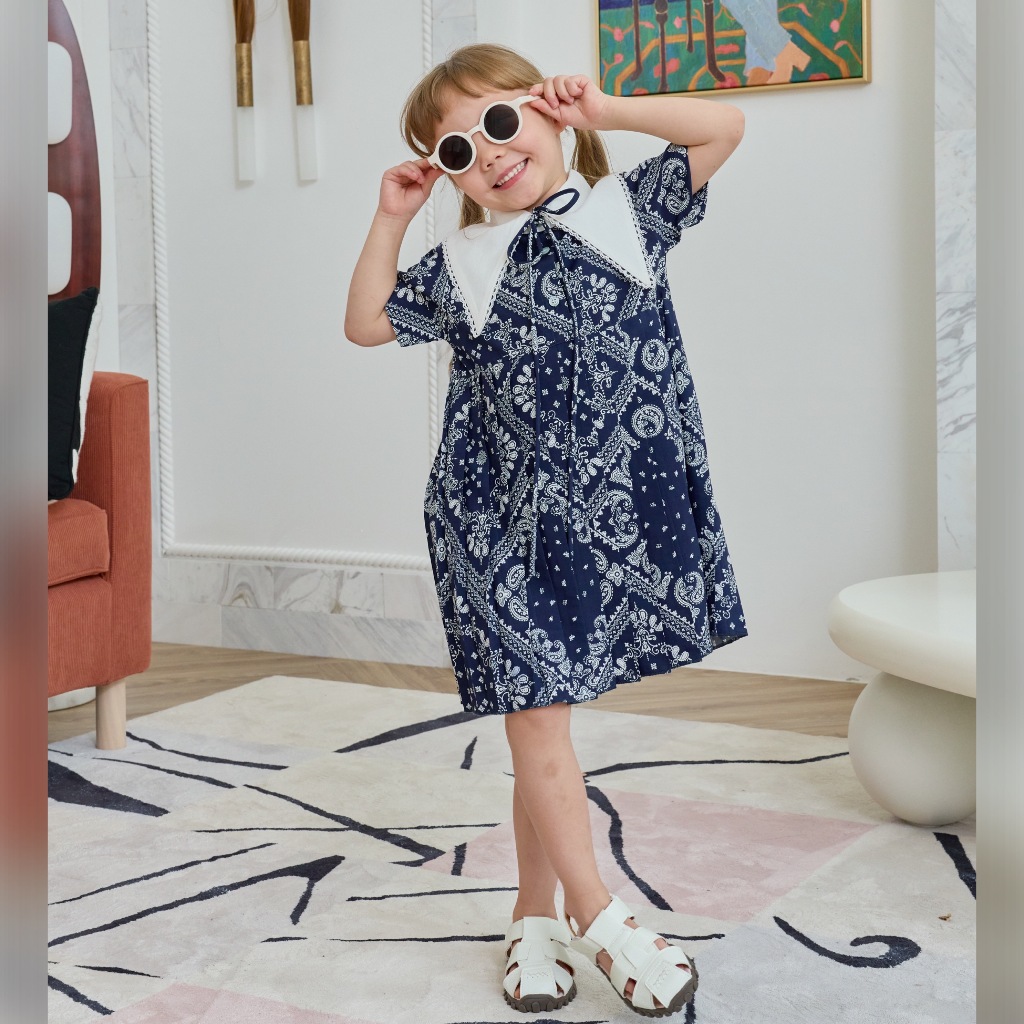 VACAY INDEED | Mini Darlyn Dress Navy Paisley เดรสเด็กผู้หญิง / พร้อมส่งค่า
