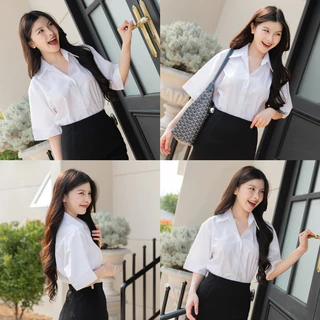 เสื้อนักศึกษาทรงบอยแขนสามเหลี่ยม แขนยาว10นิ้ว เสื้อนักศึกษาแขนสามเหลี่ยม