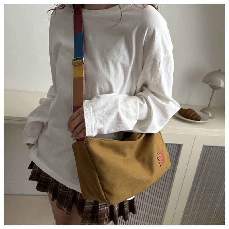 🔥 กระเป๋าสะพายข้าง กระเป๋าผ้า สไตล์เกาหลี แฟชั่นมา จุของได้เยอะ สไตล์เกาหลี เรียบง่าย มีซิป - รูปที่ 4