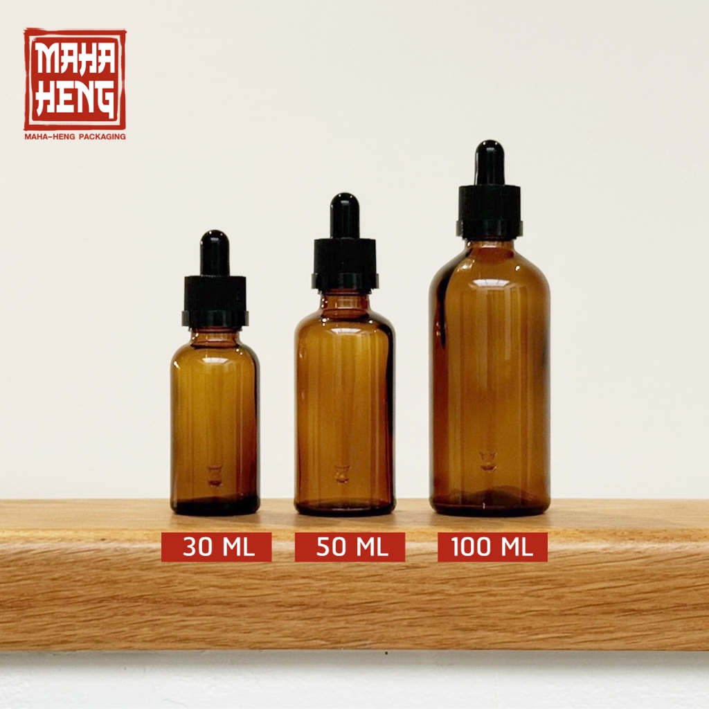 ขวดดรอปเปอร์ ขวดเซรั่มหัวดรอป ขวดแก้วสีชา 30/50/100 ml พร้อมจัดส่ง มหาเฮงบรรจุภัณฑ์