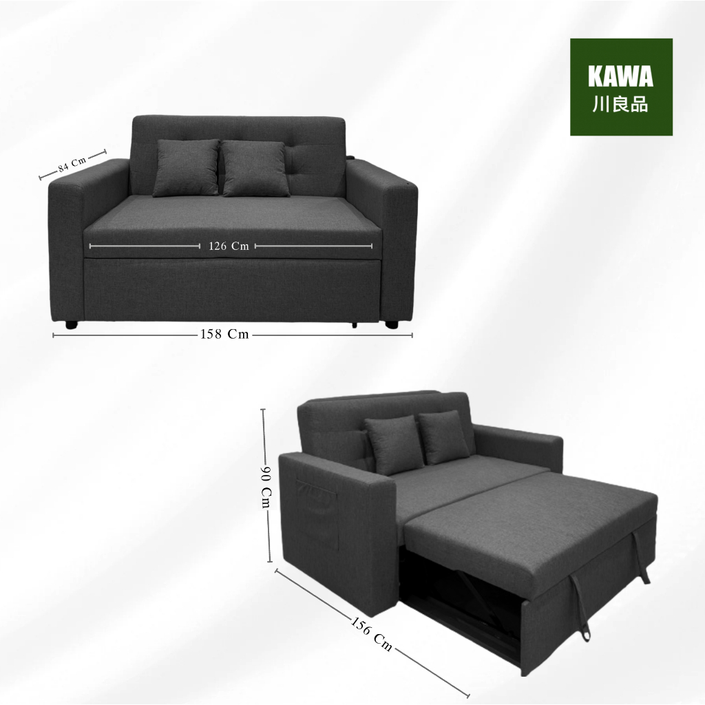 Kawa  รุ่น ดึงนอนได้ ( สปาโก้ )ผ้าหุ้มระบายอากาศ โซฟาผ้าเบด Spaco 2 ที่นั่ง  แถมฟรีหมอนอิง 2ใบ