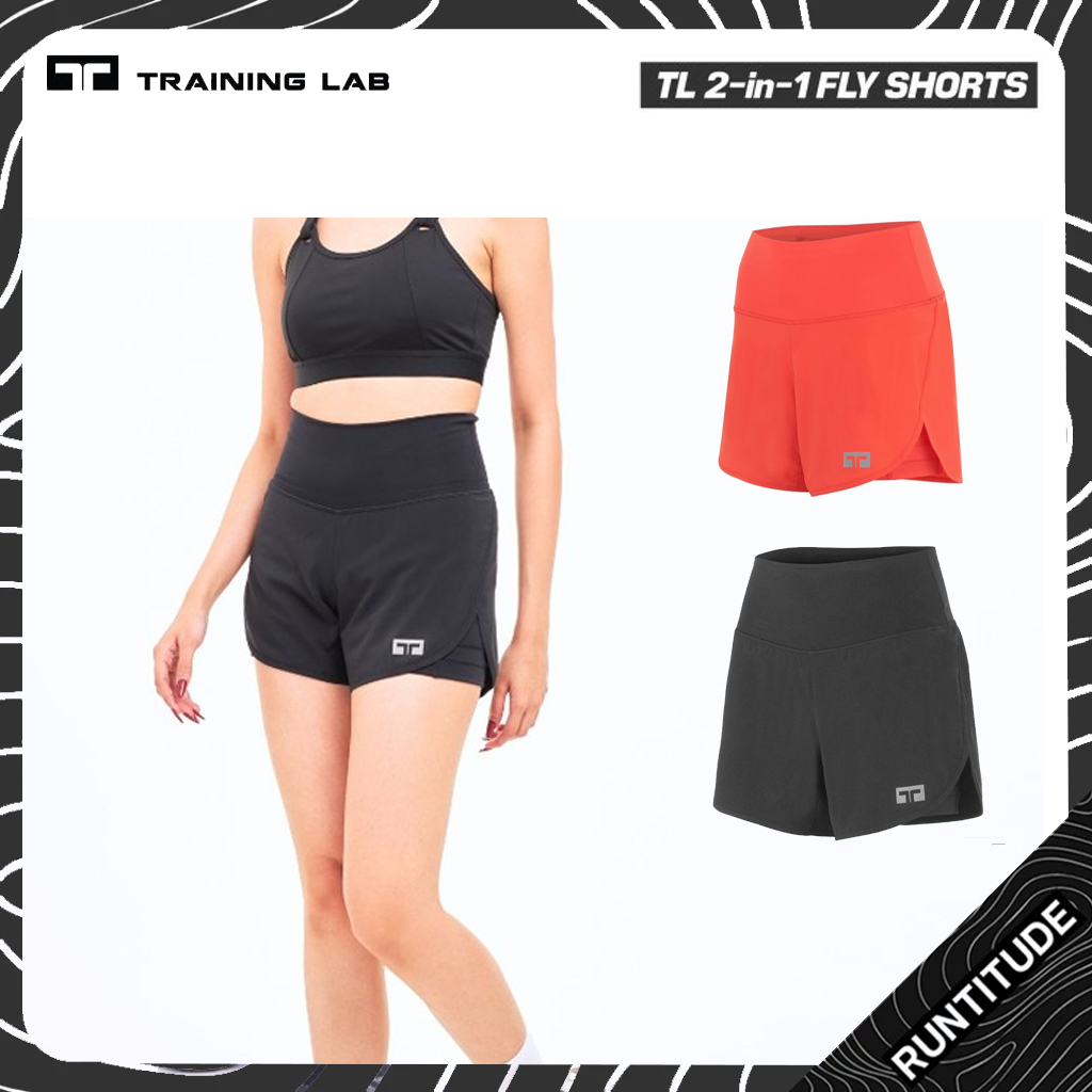 Training Lab : Women’s Fly 2 in 1 Shorts สี ดำ แดง กางเกงวิ่งผู้หญิง 2 ชั้นรุ่น ฟลาย สำหรับเล่นกีฬา วิ่ง เทรล