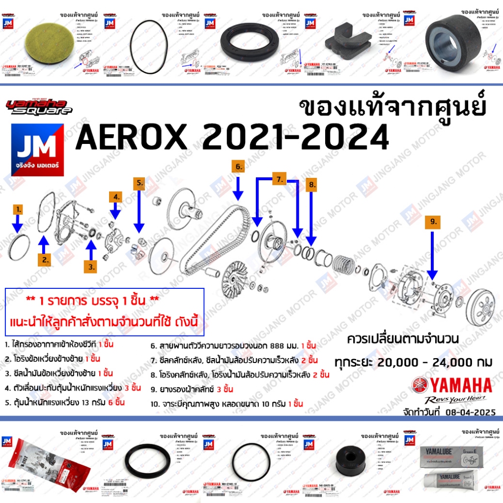 (BBR) ชุดห้องสายพาน, ชุดบำรุงรักษาห้องสายพาน, ชุดเช็คระยะ YAMAHA AEROX 2021-2024 แท้ศูนย์