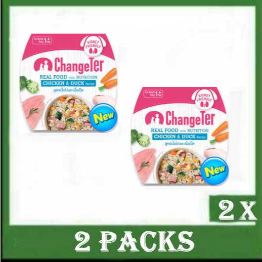 2 x ChangeTer Real Food with Nutrition Chicken And Duck 80g ขนาด 80 g. อาหารสุนัข แบบถ้วย 2 Packs