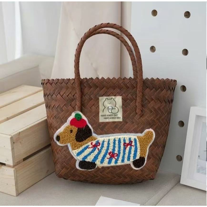 (A187) กระเป๋าถือ งานสาน ลายการ์ตูน น่ารักมาก