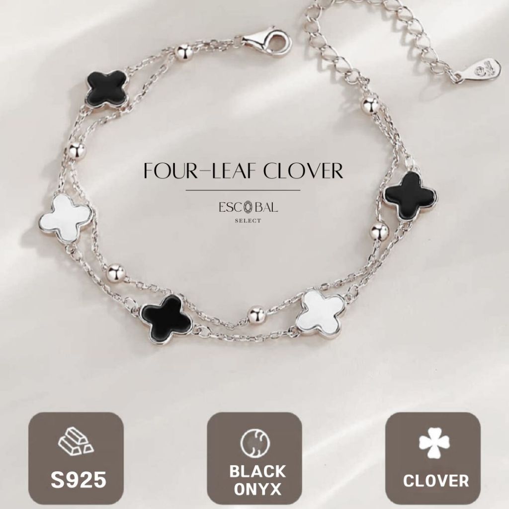 ESCOBAL กําไลเงินแท้ Four-leaf Clover กําไลข้อมือ สร้อยข้อมือนำโชค สร้อยข้อมือโคลเวอร์ วาเลนไทน์