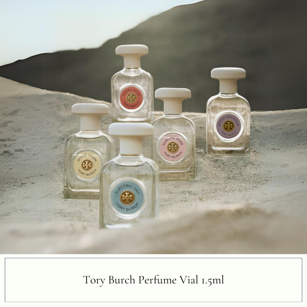 Tory Burch Perfume Vial 1.5ml Sublime Rose, Cosmic Wood, Divine Wood, Electric Sky, Mystic Geranium