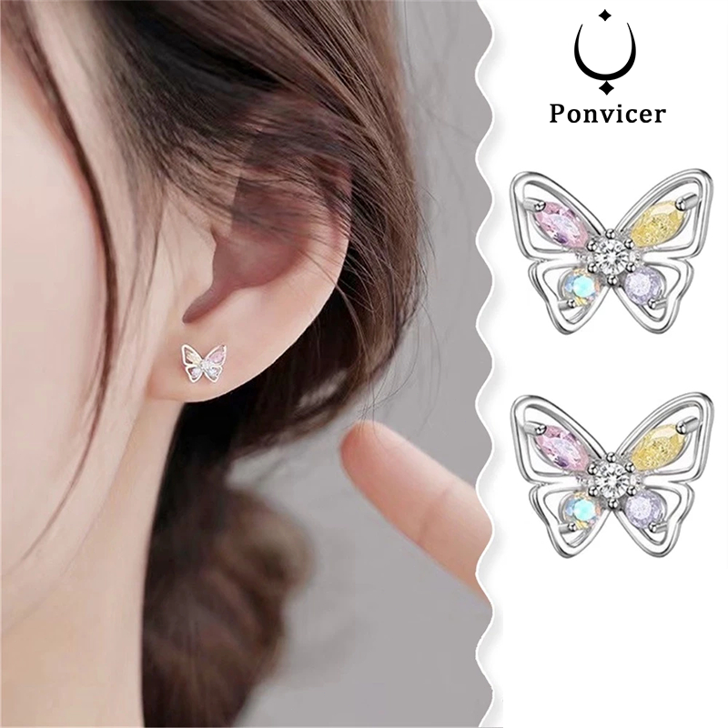S925 ผีเสื้อ ต่างหูสตั๊ด การก่ออิฐ เครื่องประดับแฟชั่น เรียบง่าย