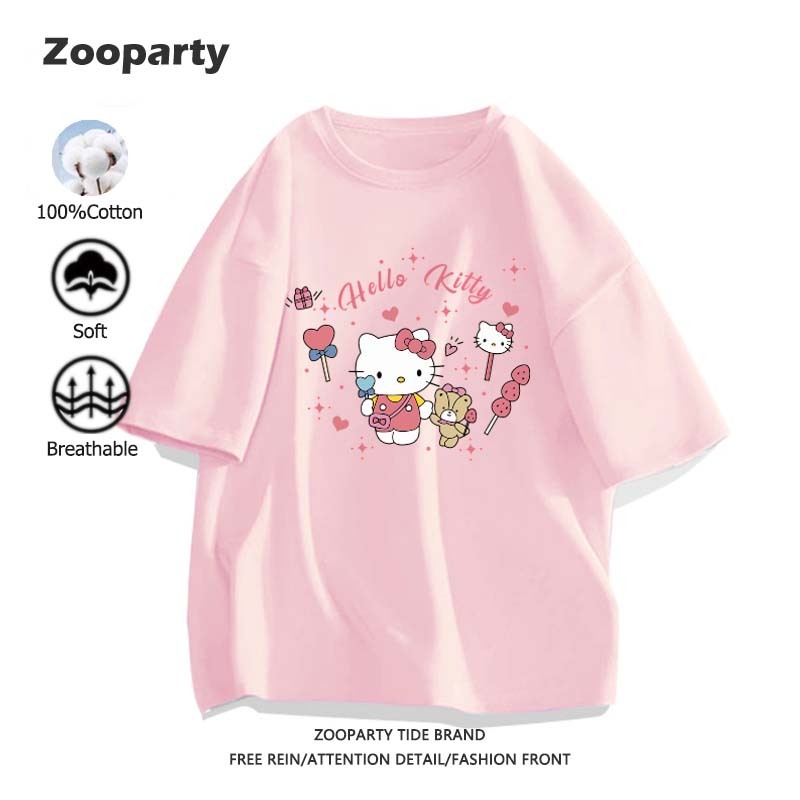 เสื้อยืด Sanrio Kitty ลายพิมพ์การ์ตูนน่ารัก 100% cotton สีขาว เสื้อเชิ้ตแขนสั้น ผ้านุ่มใส่สบาย(ส่งเร็ว จัดส่งจากไทย)