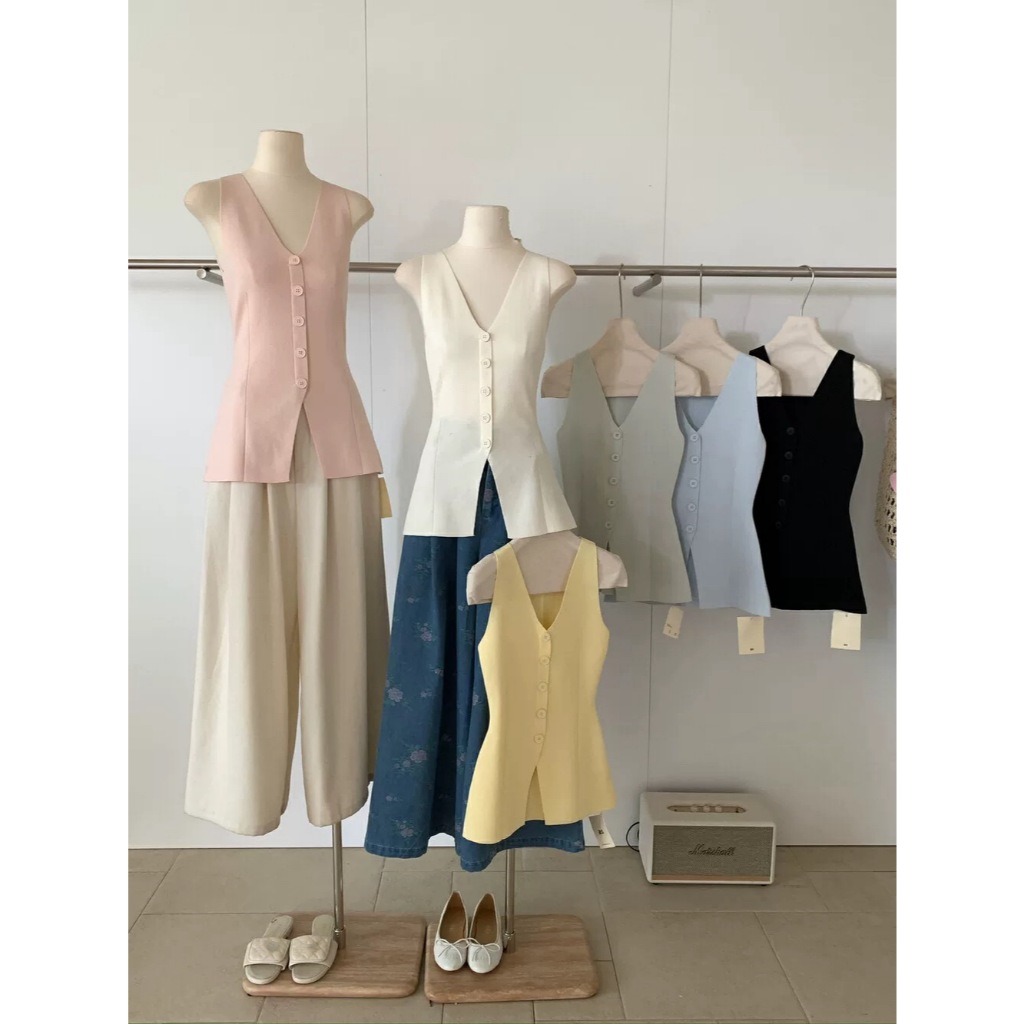 Cicishop(JY828) เสื้อแขนกุดไหมพรม กระดุมใช้งานได้จริง ดีเทลแต่งขีด แหวกหน้า ใส่สบายสไตล์สาวเกาหลี - รูปที่ 7