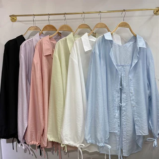 🎀มาใหม่ตัวดัง🎀เสื้อคอปกแขนยาวผูกโบว์หลังใส่ได้หลายสไตส์ผ้าพริ้วใส่สบาย#สาวอวบอ้วน#big-size