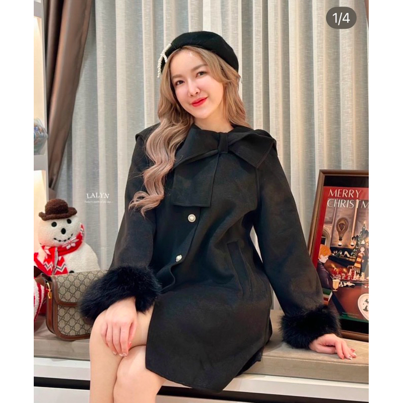 (ส่งต่อ) LALYN เสื้อโค้ชกันหนาว สีดำ