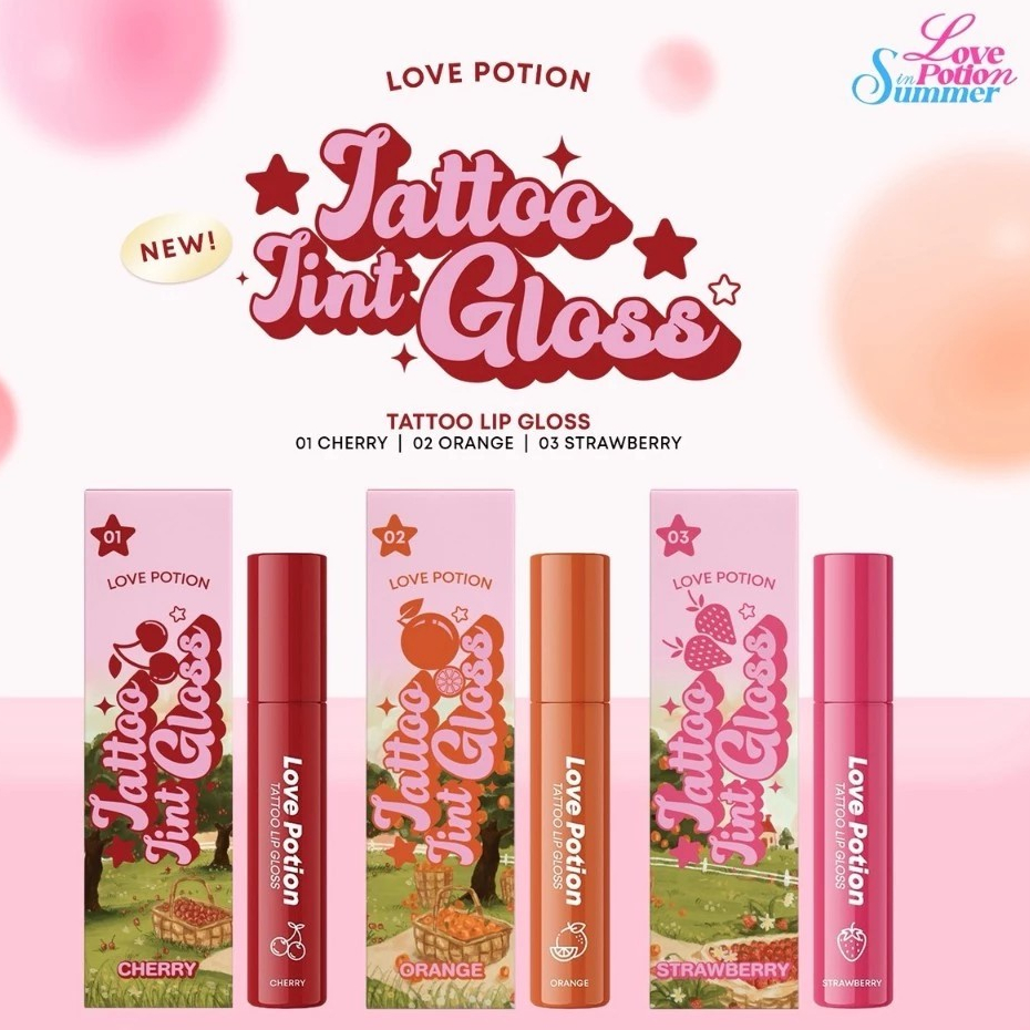 เลิฟโพชั่น  LovePotion Tattoo Tint Gloss 3g ลิปกันน้ำ สีชัดติดทน ใช้ได้กับทุกสีผิว