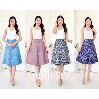 พร้อมส่ง กระโปรงเอวสูงลายไทยทรงเอ 8 ชิ้น ยาว 27 นิ้ว รุ่นไร้ขอบ 4 สี ซิปหลัง