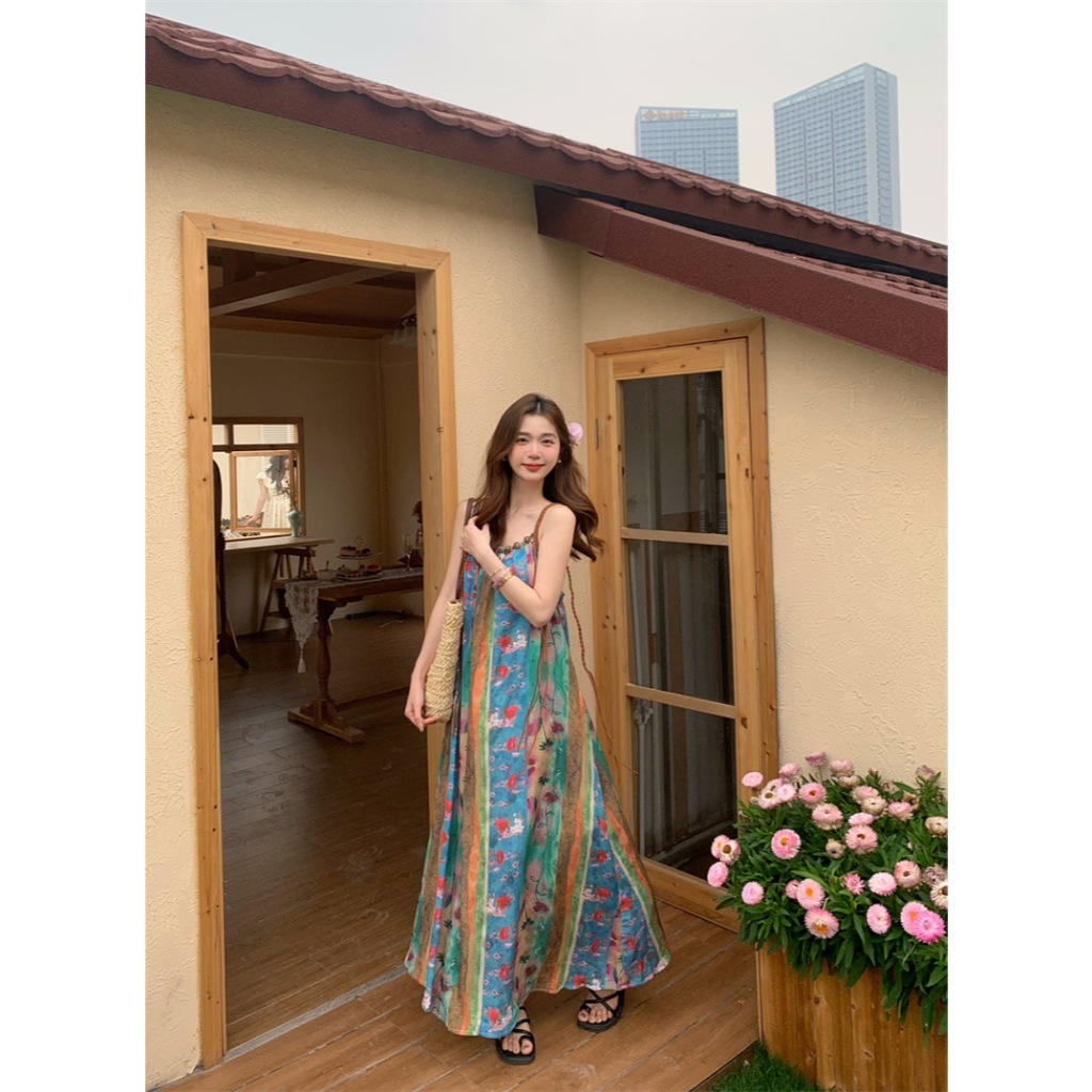 ส่งทันที Cici(NO. CY3353) เดรสยาวสายเดี่ยวพิมพ์ลายดอกไม้พร้อมแต่งคอลูกเล่นมีเชือกหนัง detail แบบโบฮีเมี่ยน - รูปที่ 7
