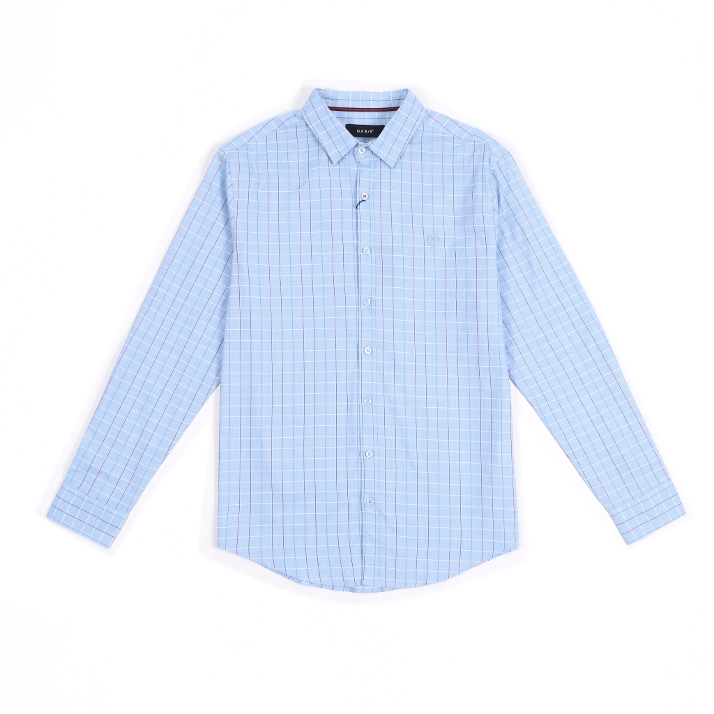 OASIS เสื้อเชิ้ตผู้ชาย รุ่น MWLB-4675 เสื้อเชิ้ตแขนยาว ผ้าฝ้าย100% ลายสก็อต สีฟ้า