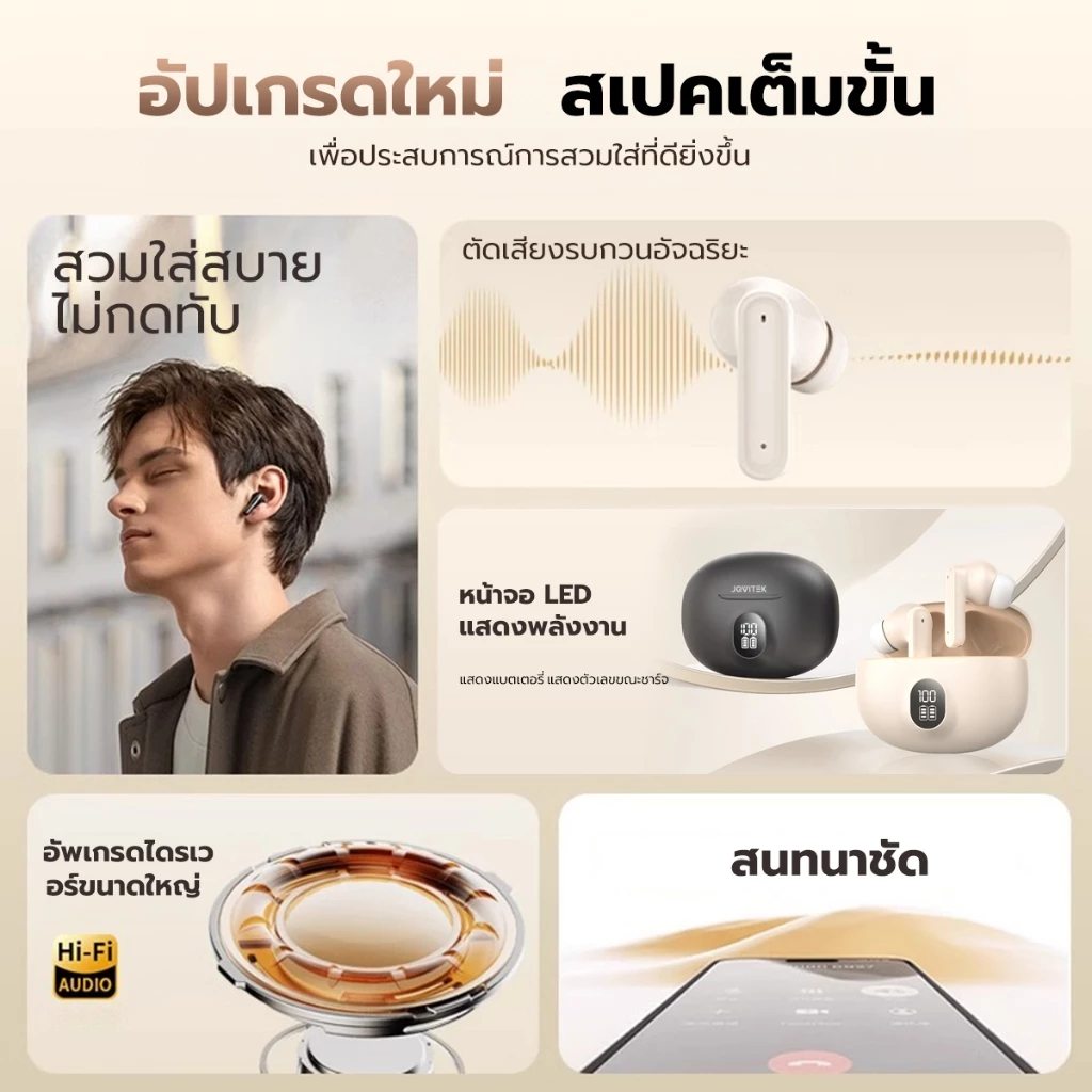 JOQVII หูฟัง TWS Bluetooth 5.4 ANC เสียงดี มีไมค์ thumbnail 3