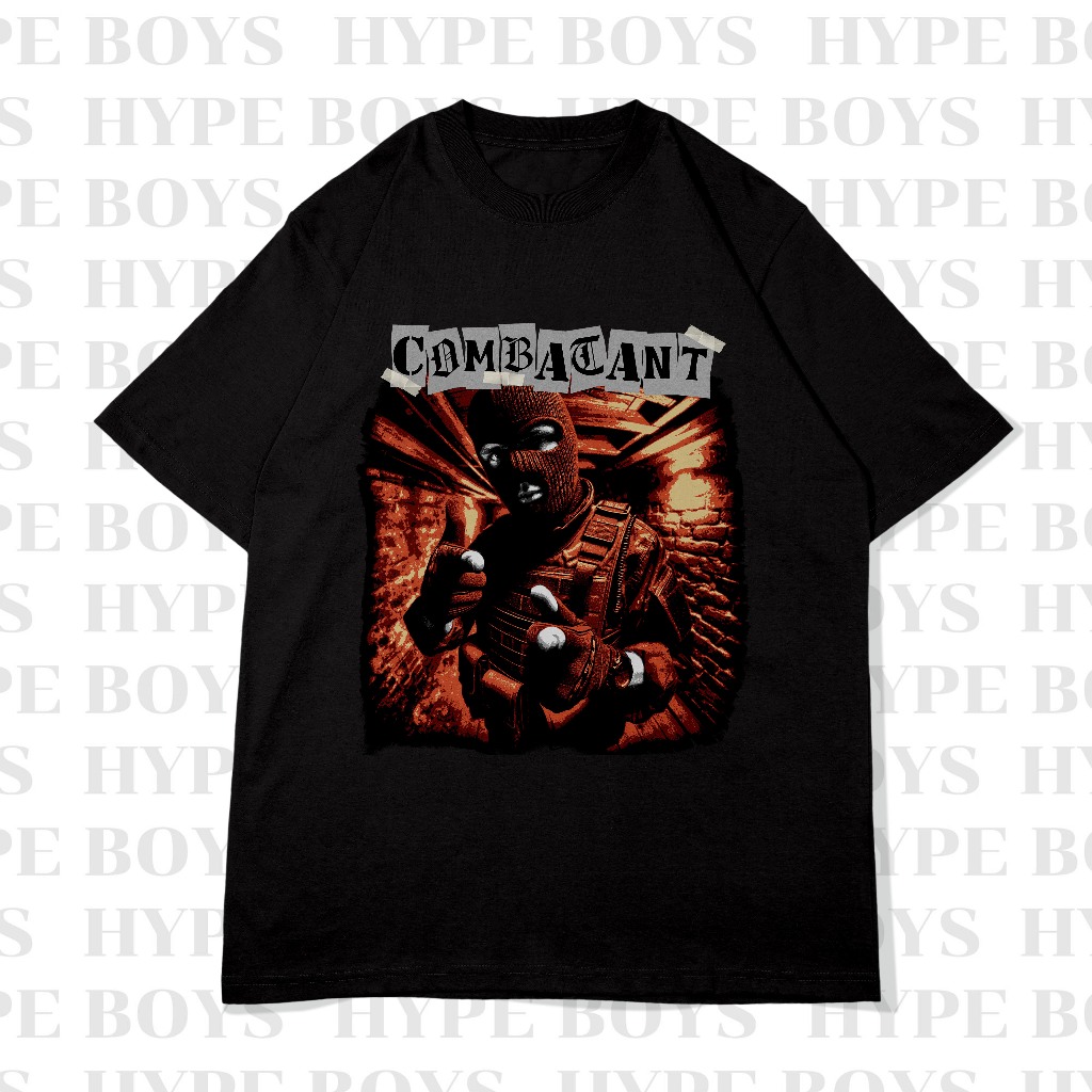 เสื้อยืดโอเวอร์ไซส์ Combatant เสื้อยืดโอเวอร์ไซส์สีขาว/ดำ ผ้าคอตตอล สกรีนDFT/DTF