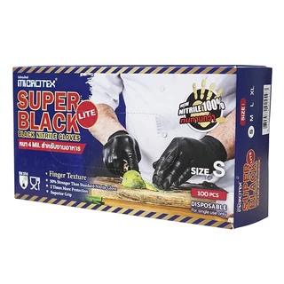 Super Black Lite(100 ชิ้น/กล่อง)ถุงมือยางไนไตรล์สีดำ หนา 4 mil. | ทำอาหาร | ร้านอาหาร | คาเฟ่