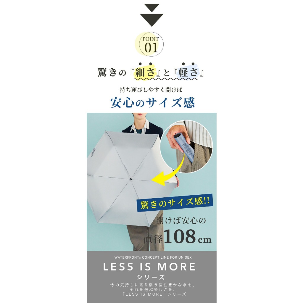 [Waterfront official brand store] Skinny Light fold 60cm umbrella big but compact size