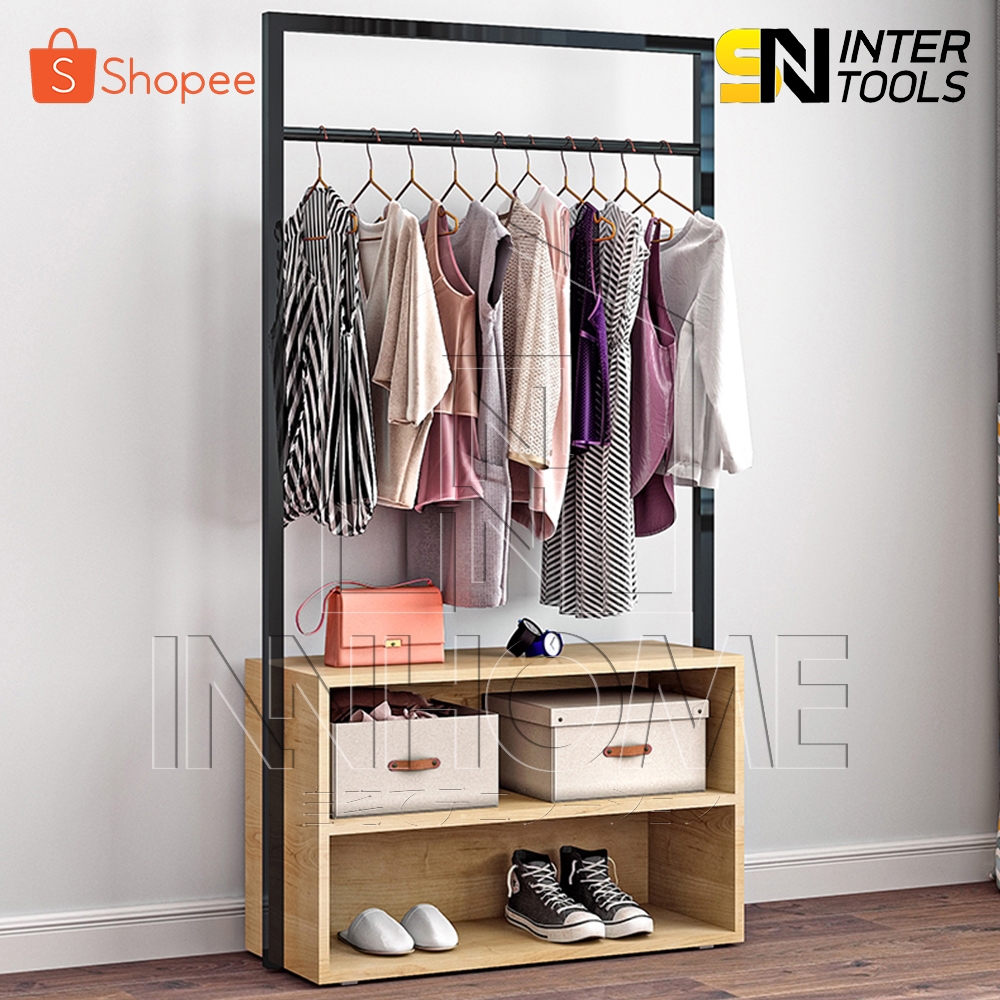[ลดพิเศษ] InnHome ราวแขวนเสื้อผ้า ราวแขวนผ้า พร้อม ชั้นวางของ 2 ชั้น ราวสไตล์มินิมอล ชั้นวางของอเนกประสงค์ รุ่น 9815Y