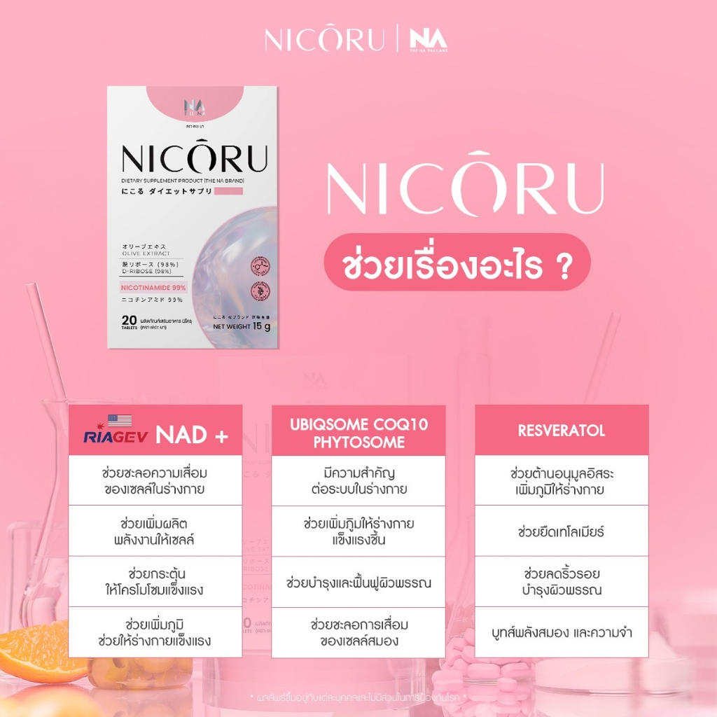NAD+ The Na Nicoru 2 กล่อง 40 เม็ด NMN ผลัดผิวใส ต้านอนุมูลอิสระ ชะลอวัย บำรุงสมอง หลับลึก สดชื่น - รูปที่ 2