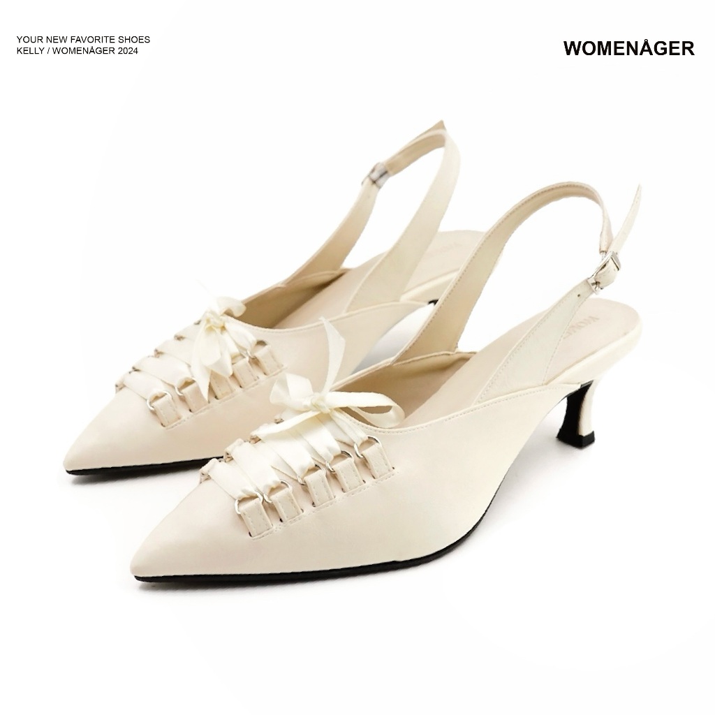 womenager - Kelly Beige leather รองเท้าหัวแหลมส้นสูง สวมใส่ง่าย