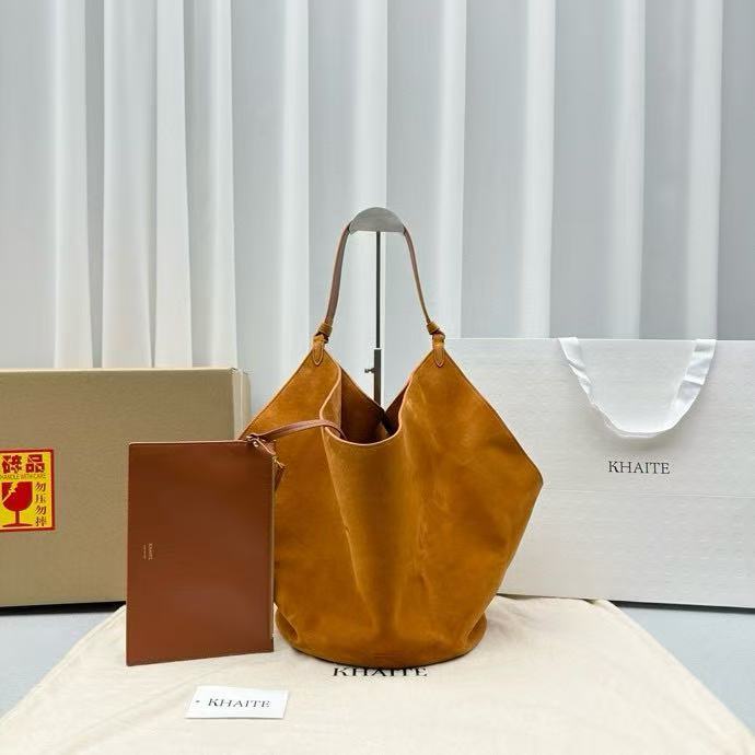 KHAITE Lotus suede tote bag frosted light brown 4720