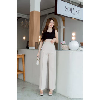 กางเกงทรงขากระบอกกลางซิปข้าง เอวสูง ผ้าไมโคร [New] (S-3XL)