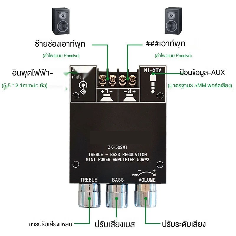 ไม่มีไขควง ไม่มีเคส🔥WuzhiAudio แอมป์จิ๋วบลูทูธ ZK 502MT ของแท้ บลูทู ธ 5.0 ซับวูฟเฟอร์เครื่องขยายเสียง กำลังขับ 2*50W