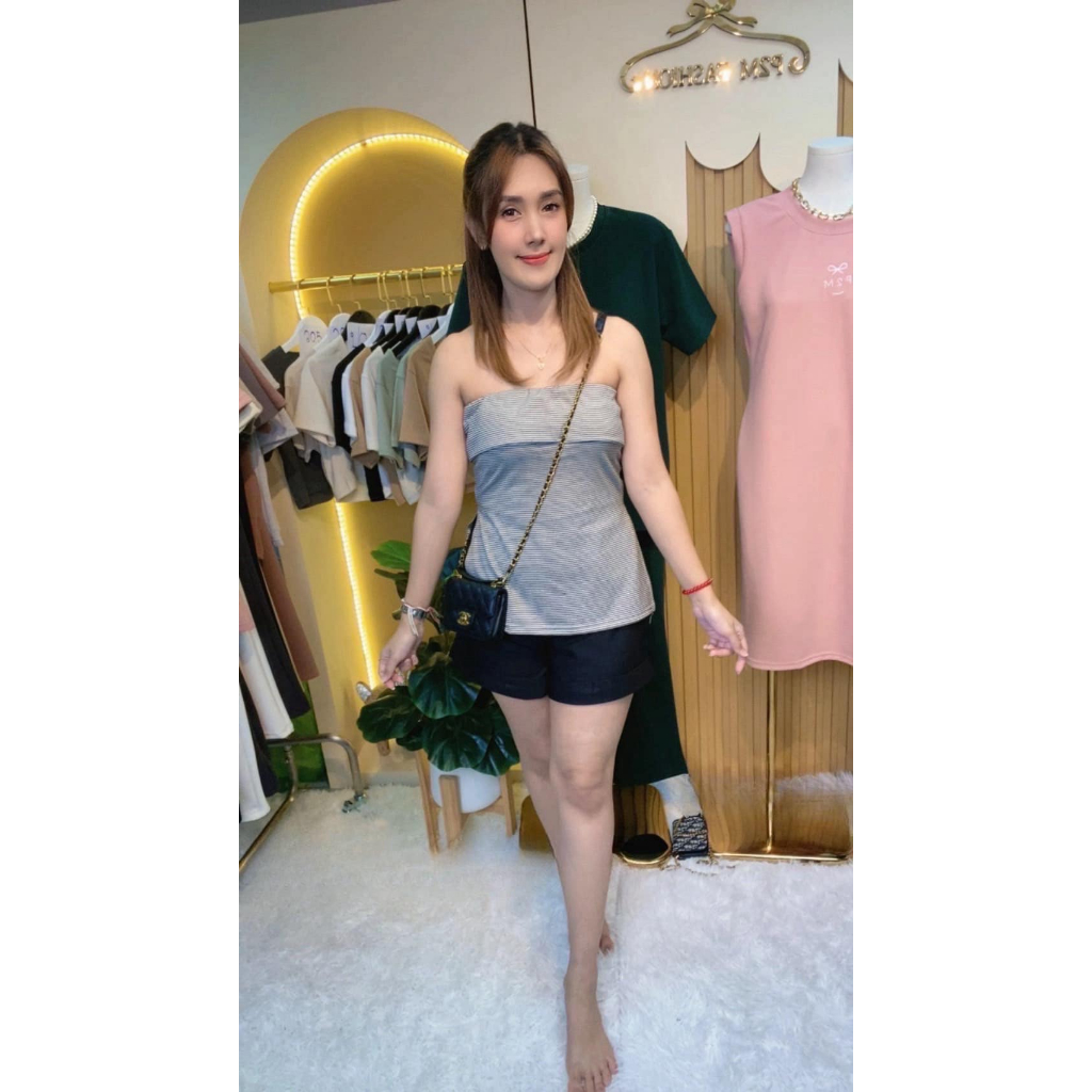 P2M Fashion ชุดเซตเกาะอก ลายริ้ว น่ารักๆ