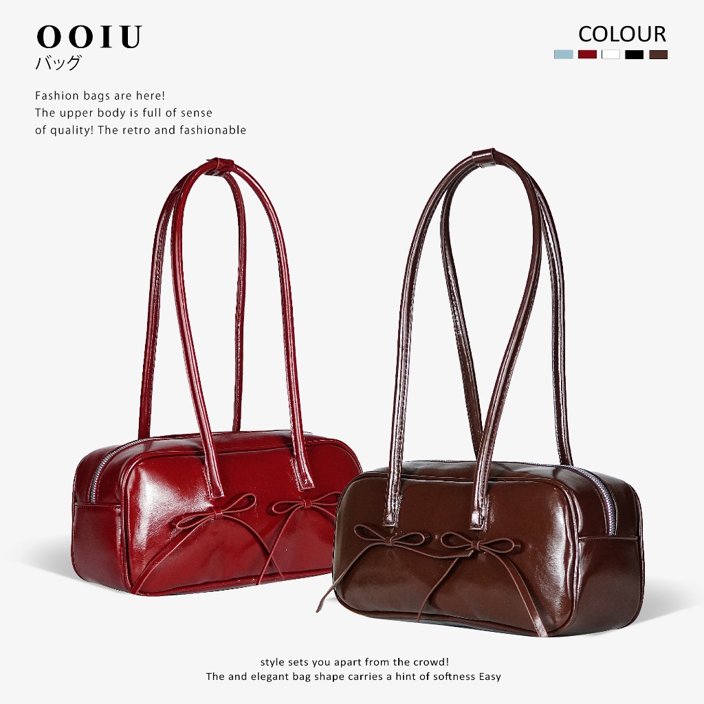 OOIU bag กระเป๋าหนังพียู  รุ่นสายจิ๋ว ทรงหมอน โบว์หน้า Y2K OOIU