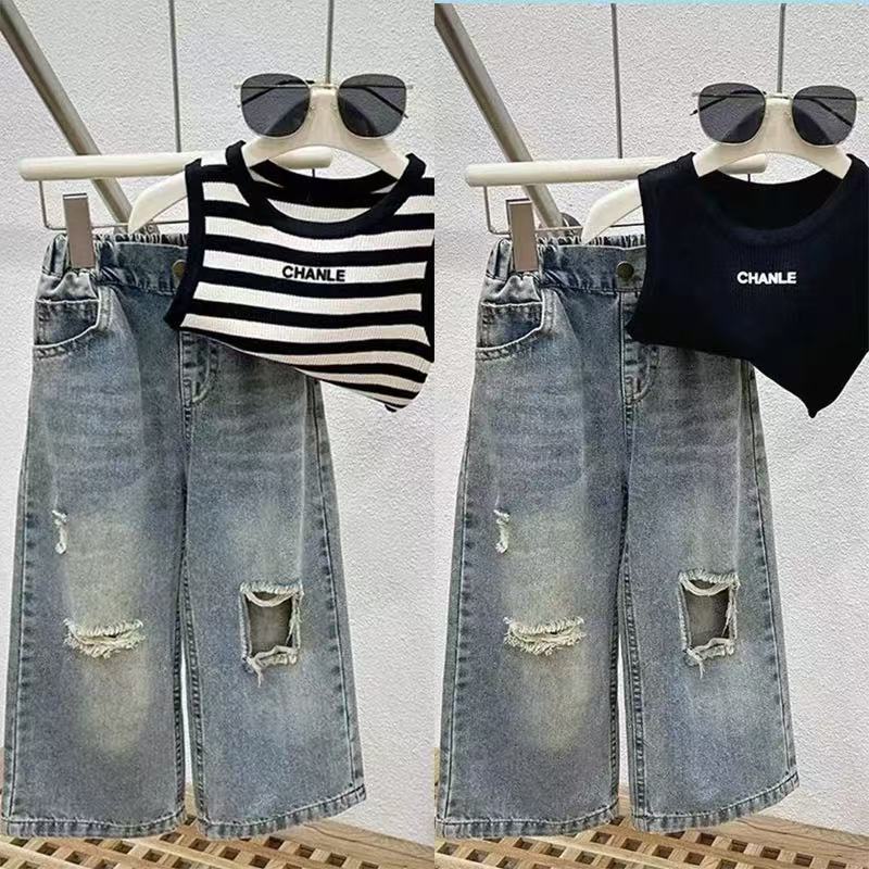 B404 ชุดเด็กเสื้อกล้าม+กางเกงยีนส์ขายาว