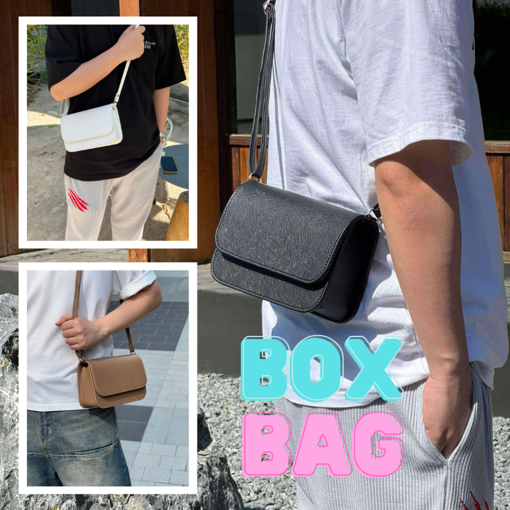 BOYVIBE กระเป๋าสะพายข้าง Box Bag ทรงกล่อง แนวนอน หนัง PU ทรงสวย สไตล์เกาหลี ใส่โทรศัพท์ได้ ขนาด 8*5 นิ้ว