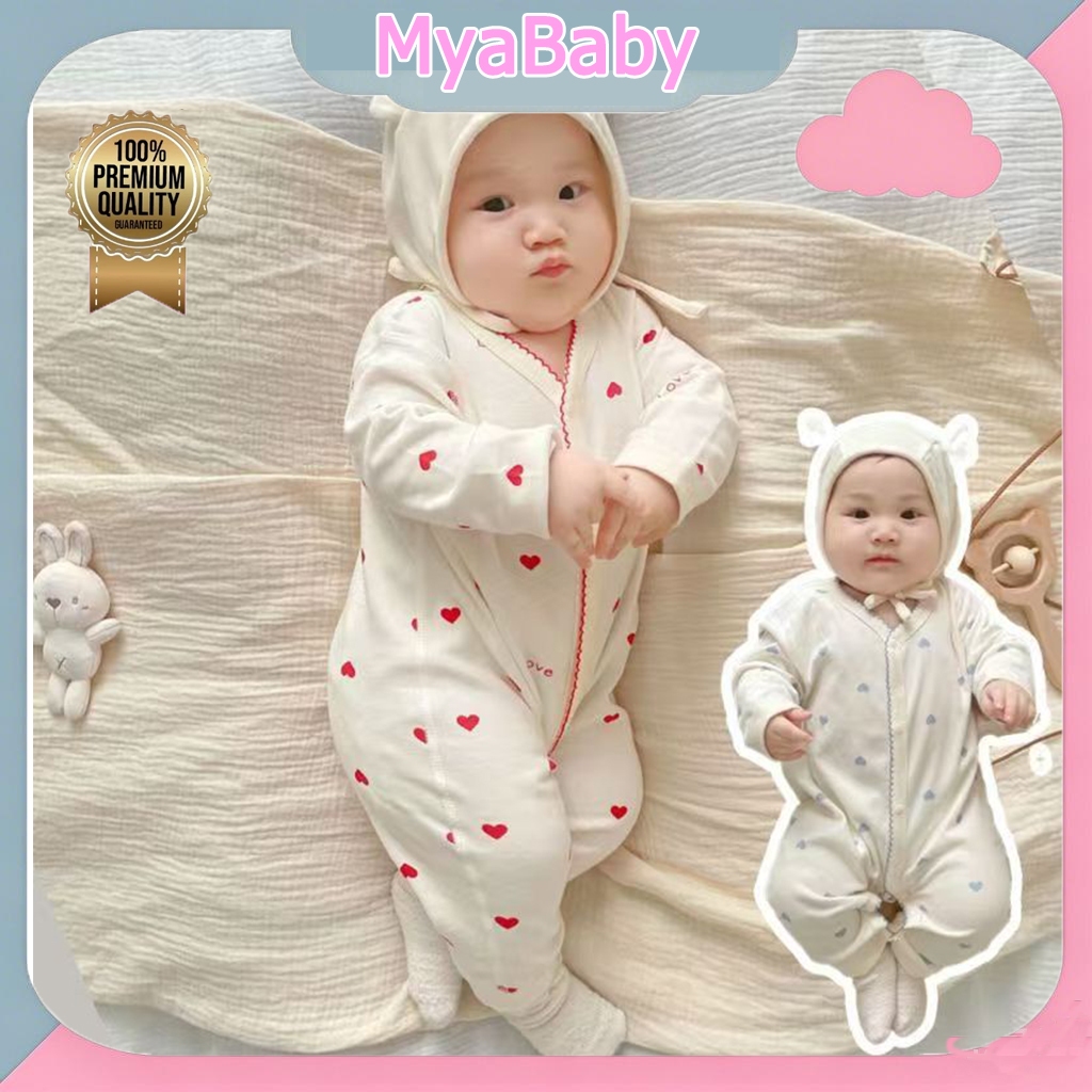 MyaBaby 🔥บอดี้สูทเด็กคลุมมือคลุมเท้า ชุดนอนเด็กอ่อน ชุดเด็กผูกหน้า ชุดผูกหน้า เสื้อผ้าเด็กแรกเกิด ชุดเด็กแรกเกิด Romper