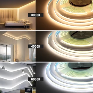 ไฟเส้น LED ไฟเส้นสายยาวรุ่นที่แคบ กว้าง3MM 5MM ความหนาแน่นสูง COB ยืดหยุ่น DC 12V 24V เปลี่ยนฟรี แถบแสงที่สัมผัสได