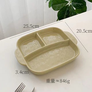 [ พร้อมส่ง ] จานเซรามิคถาด 3หลุมมินิมอลมีหูจับ