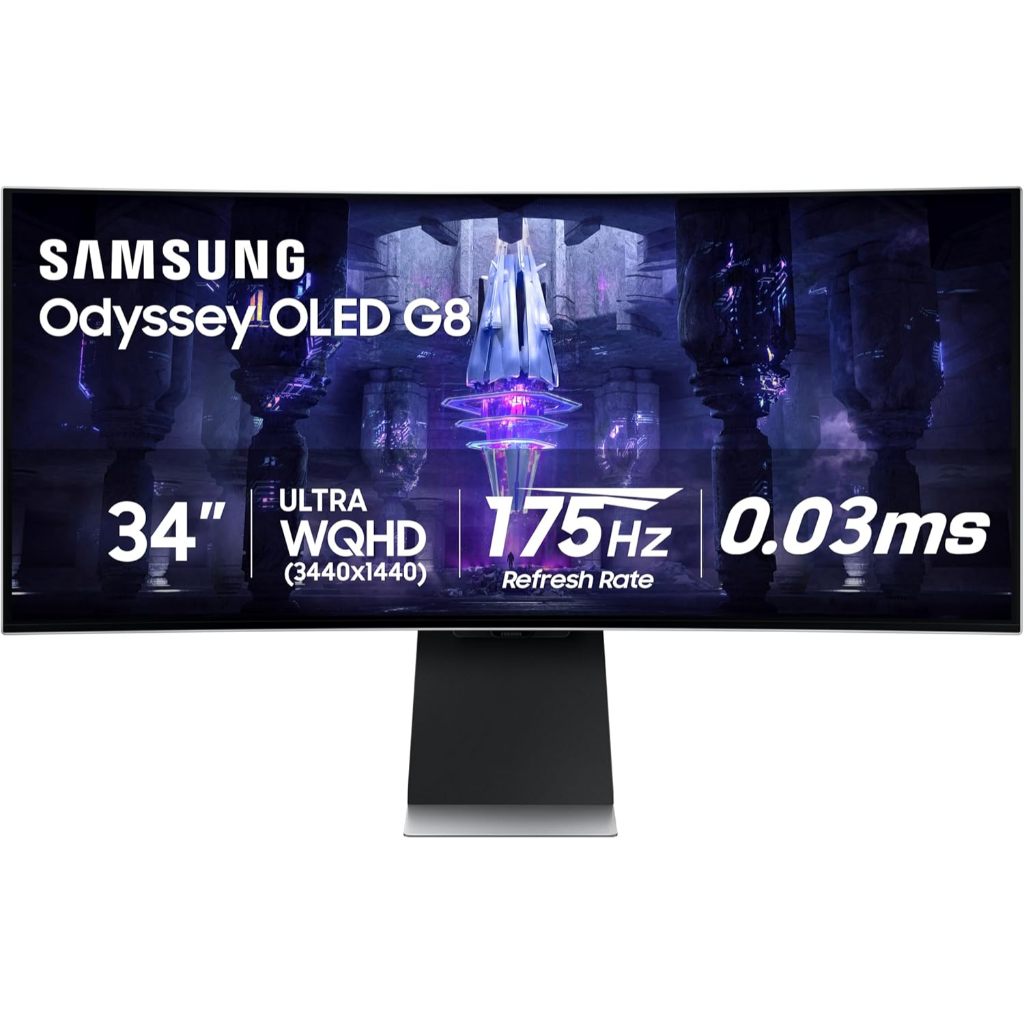 Samsung 34' Odyssey G85SB Series QD-OLED Ultra WQHD Curved Gaming Monitor, 175Hz, 0.03ms, DisplayHDR