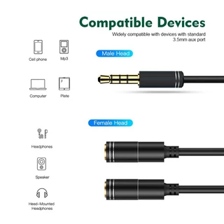 สายแยกหุฟังและไมค์ สัญญาณเสียง 3.5 มม สายเคเบิ้ล เข้า 1 ออก 2 Audio Stereo Splitter Cable สายต่อแยกหูฟังตัว แยกเสียง