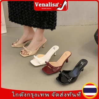 Venalisa รองเท้าแตะส้นสูงผู้หญิง 2 นิ้ว เปิดนิ้วเท้า โค้งคำนับ สำนักงาน งานปาร์ตี้ การสำเร็จการศึกษา