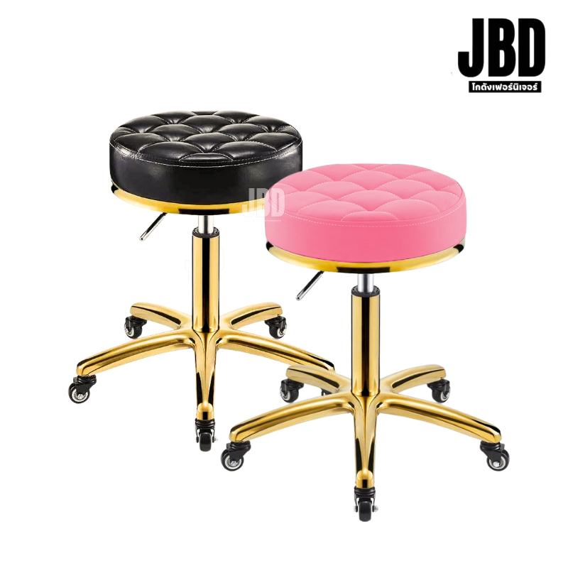JBD INTER เก้าอี้ช่าง เก้าอี้ร้านเสริมสวย มีล้อลาก ขอบทอง ไฮโดรลิคปรับสูง-ต่ำได้ รหัสรุ่น:JBD730