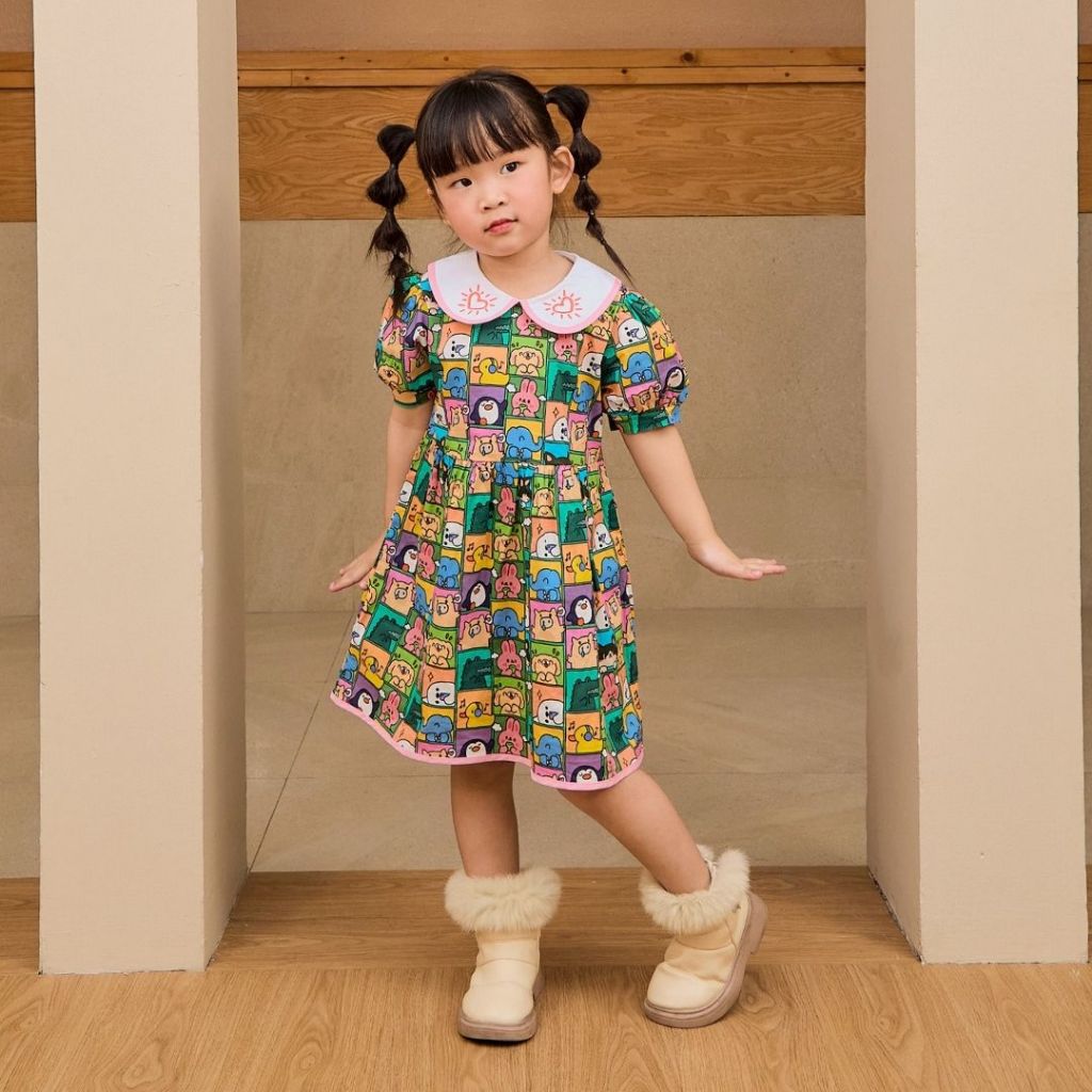 e’clat ชุดเดรส ชุดกระโปรง คอปกปักลายหัวใจ เด็กผู้หญิง 1-6ปี ผ้า100%cotton ไม่ยืด ใส่สบาย 8089