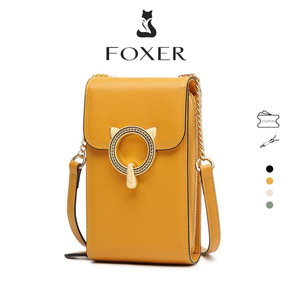 Foxer กระเป๋าสะพายข้างหนังวัวสําหรับผู้หญิง กระเป๋าใส่โทรศัพท์แฟชั่นสไตล์เกาหลี