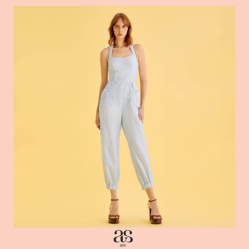 [asv ss25] Belinda Halterneck Jumpsuit จัมพ์สูทผู้หญิง คล้องคอ แต่งดีเทลโบว์ผูก แขนกุด คอเหลี่ยม ปลา