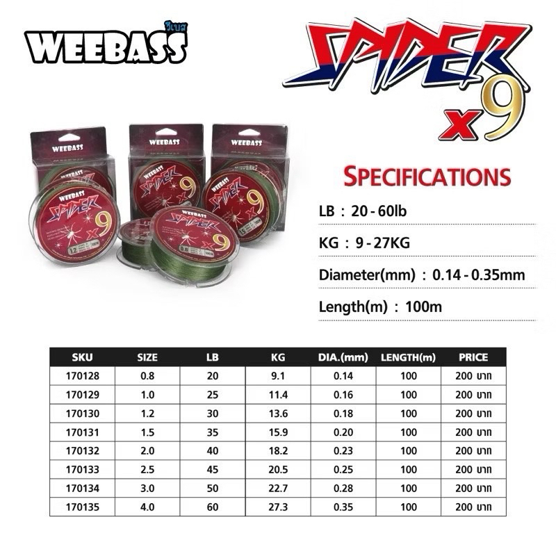 WEEBASS สายเอ็น - รุ่น SPIDER X9 100M (GREEN) (1 SPL)