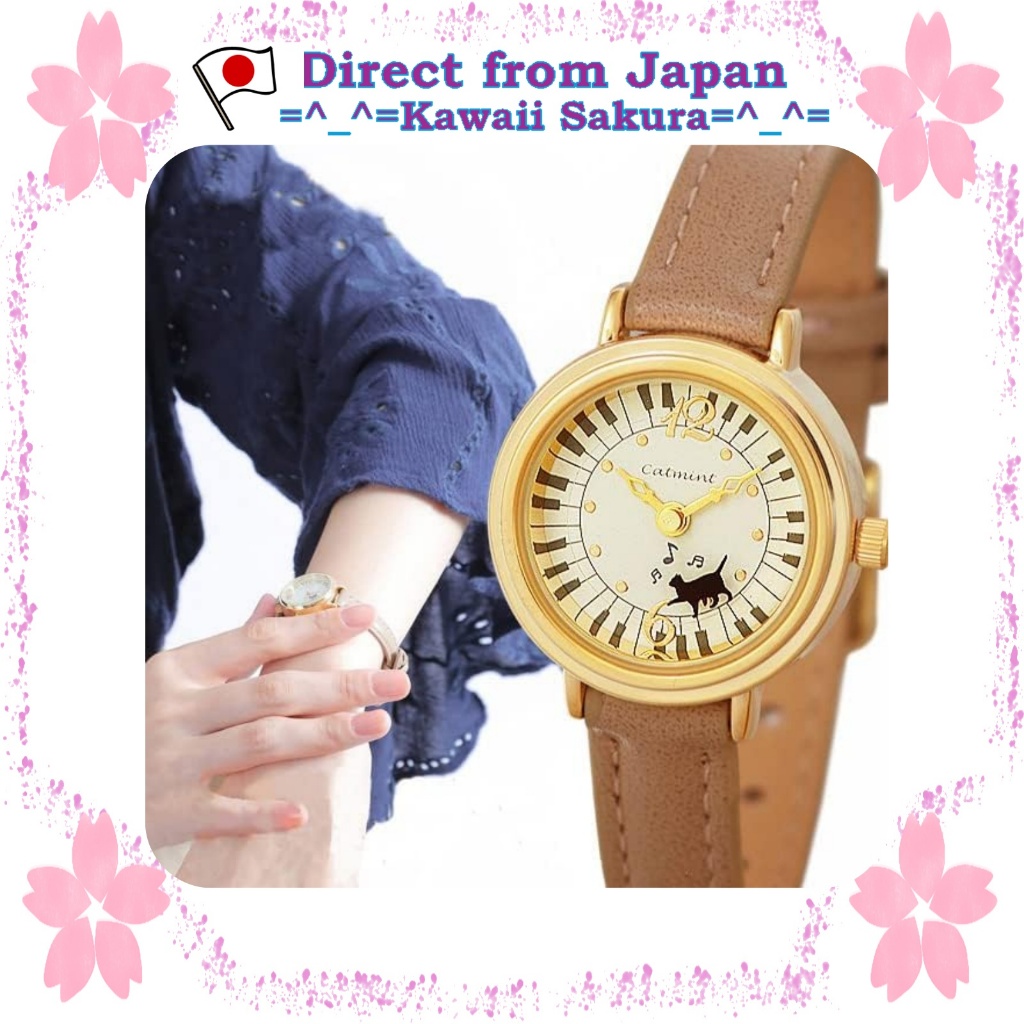 Women's watch [Cat walking on the piano] Cute black cat Made in Japan movement【Direct From Japan】
