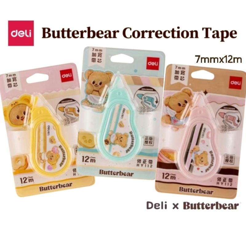 Deli x Butterbear เทปลบคำผิด น้องหมีเนย HY112 Correction Tape ขนาด 7mm.x12m. ลิขสิทธิ์แท้ (ราคาต่อ 1 ชิ้น)
